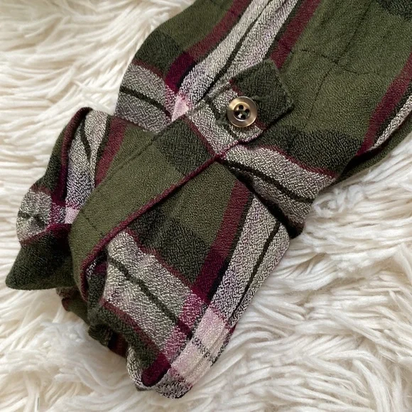 🎉HP🎉 Blue Pepper Day to Day Button Down Plaid Shirt 💗 Olive Cranberry White - Picture 11 of 14